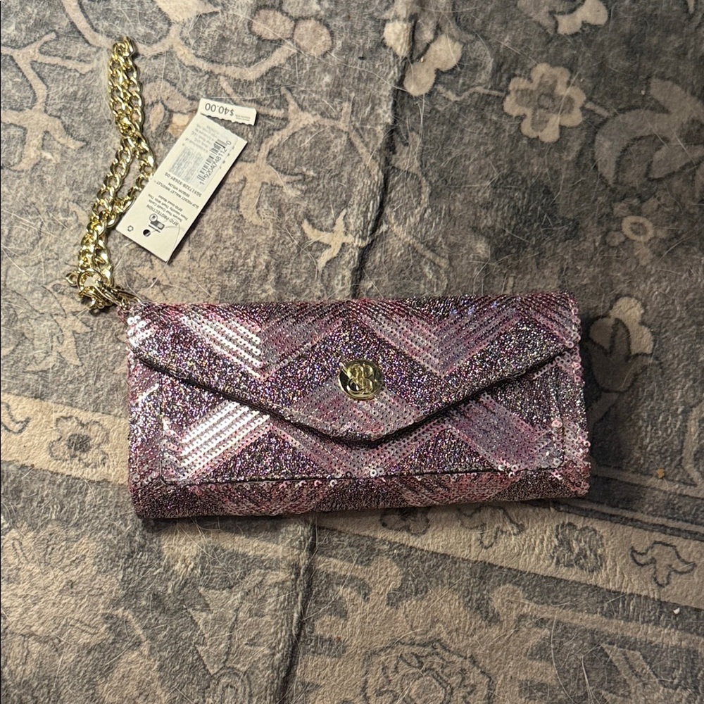 Bandolino Pink Sequin Wristlet with Gold Chain
